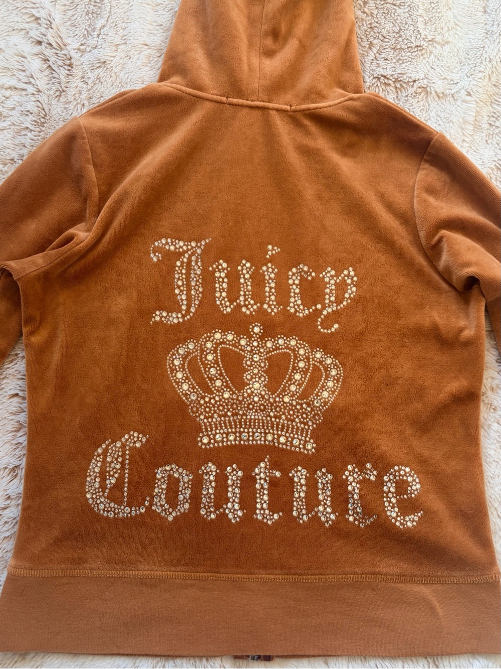 👑 RARE Vintage Juicy Couture Y2K Rhinestone Crown Velour Zip Hoodie Made in USA